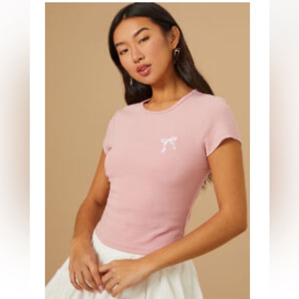 Altar'd State Pink Bow baby Tee 🎀